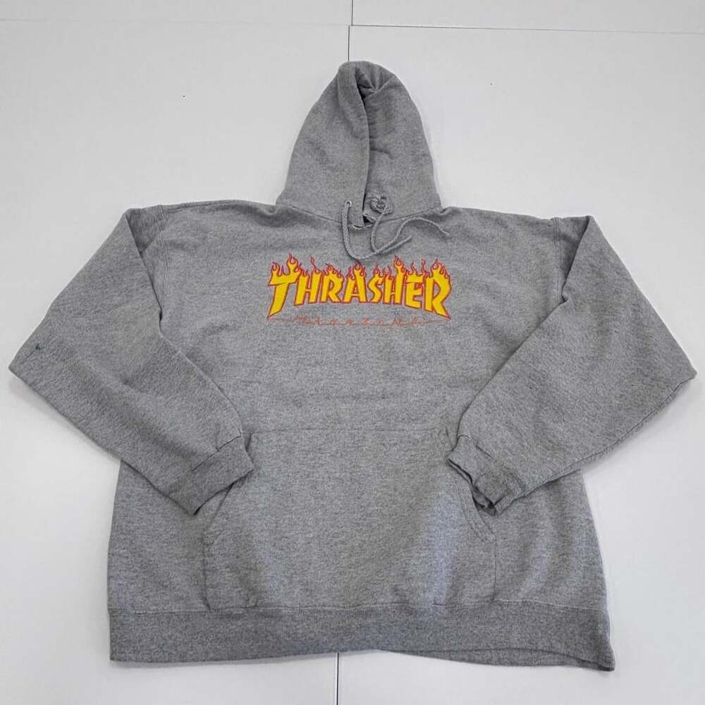Thrasher Flame Logo Grey Hoodie Sweatshirt